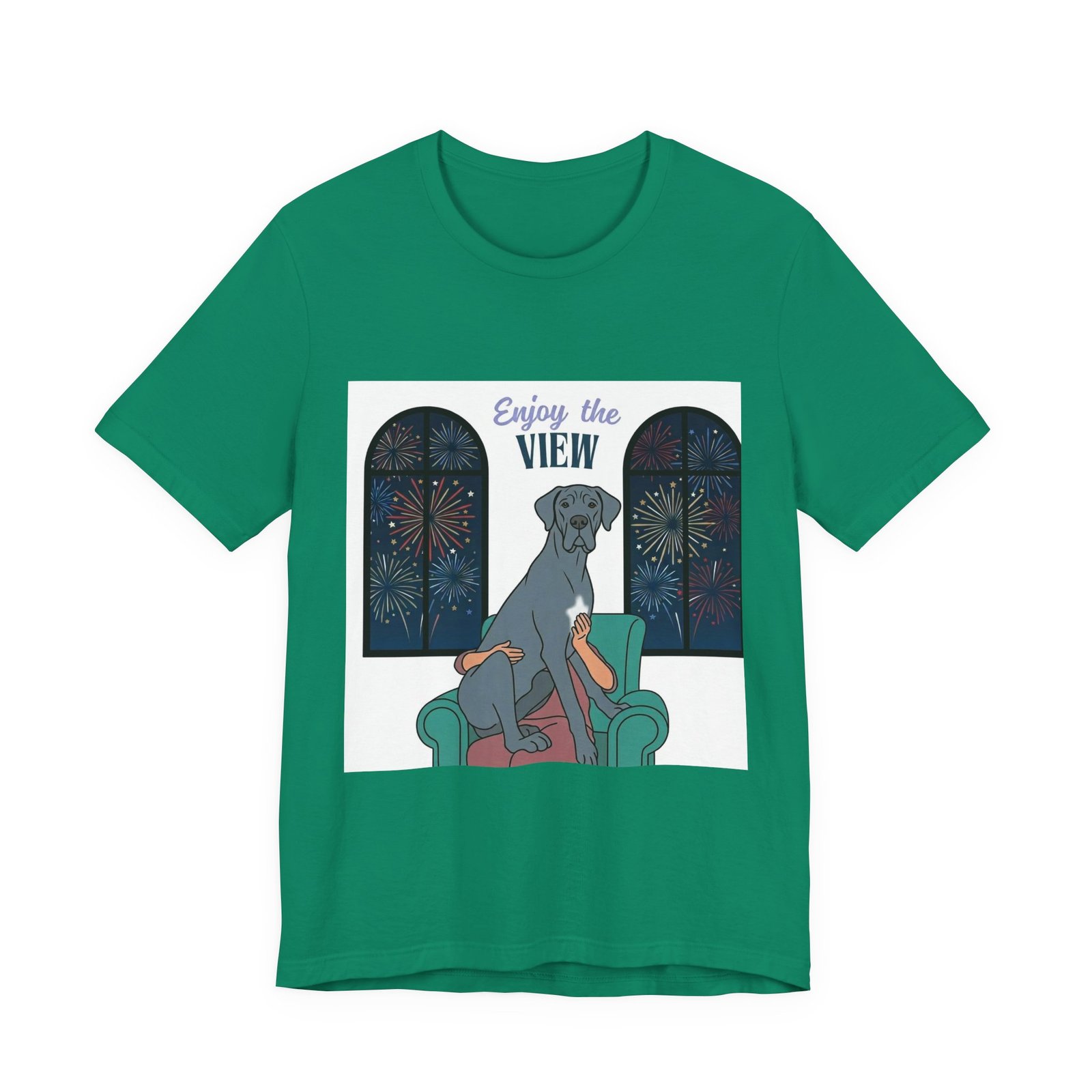 Blue with white chest marking Great Dane Enjoy the View T-Shirt — Dog Watching Fireworks Graphic Tee - Image 31