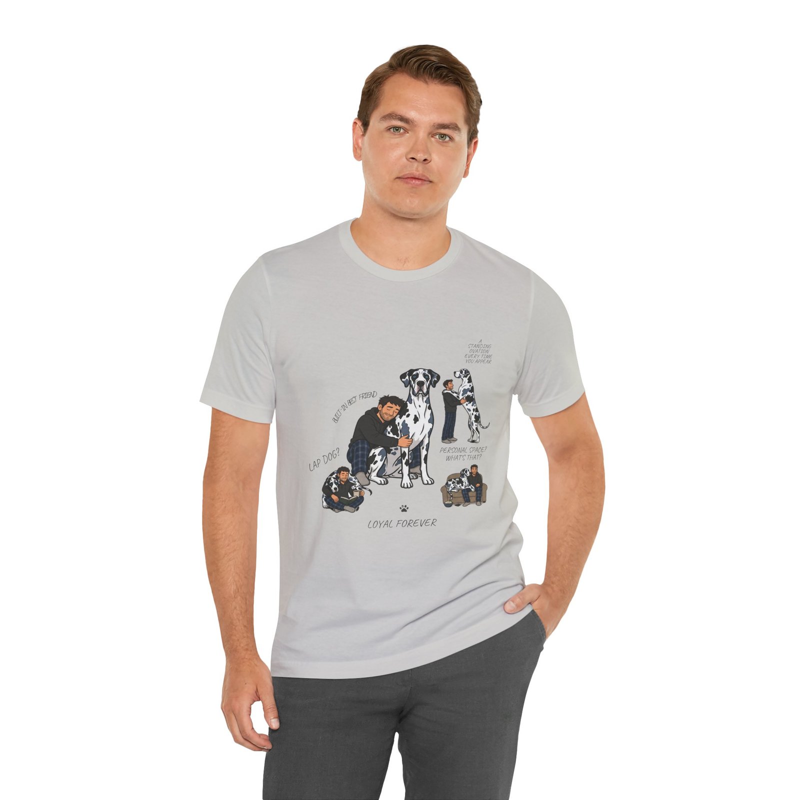 Blue and Black Merlequin with blue eyes Great Danes Illustrated Tee — "Men + Great Danes" Graphic T-Shirt - Image 24
