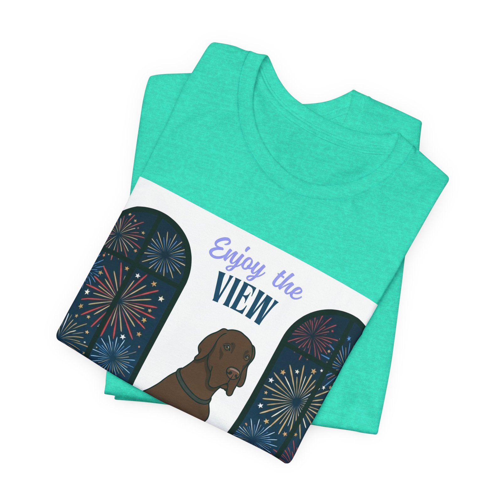 Chocolate Great Dane Enjoy the View T-Shirt — Dog Watching Fireworks Graphic Tee - Image 33