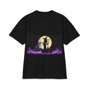 Blue Mantle Great Dane Her Familiars, up to 7x, Heavy T Shirt, Cat, Witch Silhouette Moon T‑Shirt — Halloween