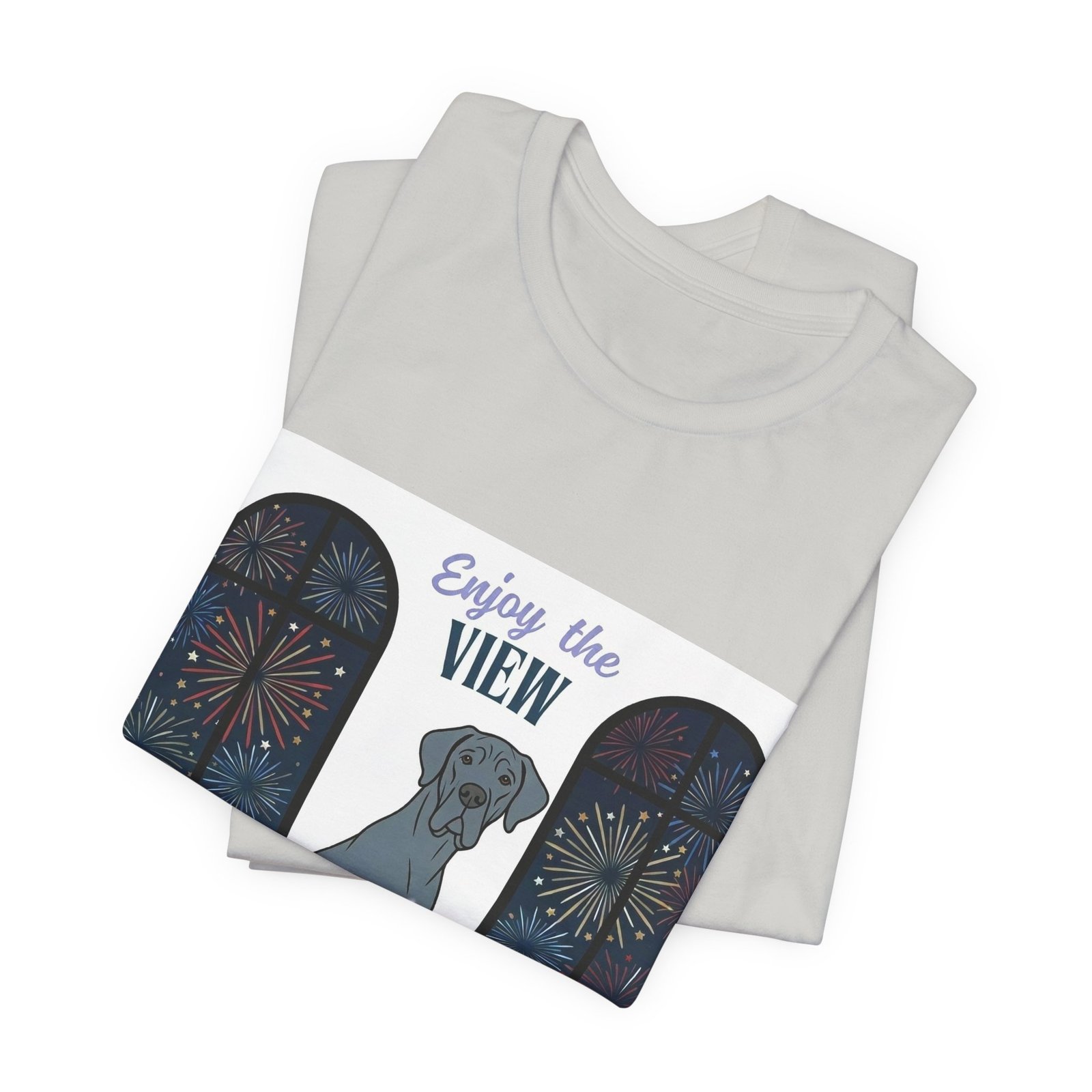 Blue with white chest marking Great Dane Enjoy the View T-Shirt — Dog Watching Fireworks Graphic Tee - Image 23