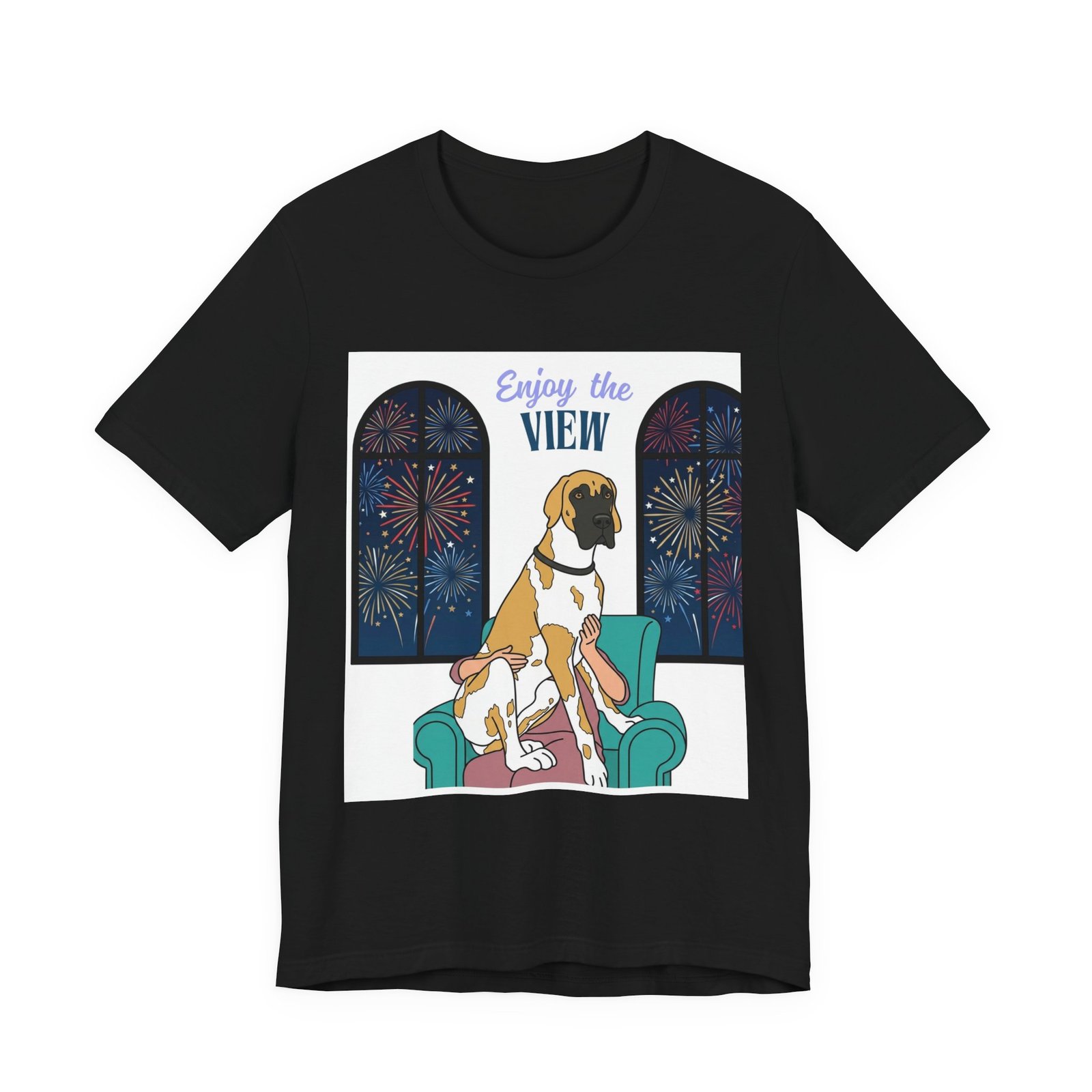 Fawnequin Great Dane Enjoy the View T-Shirt — Dog Watching Fireworks Graphic Tee - Image 12