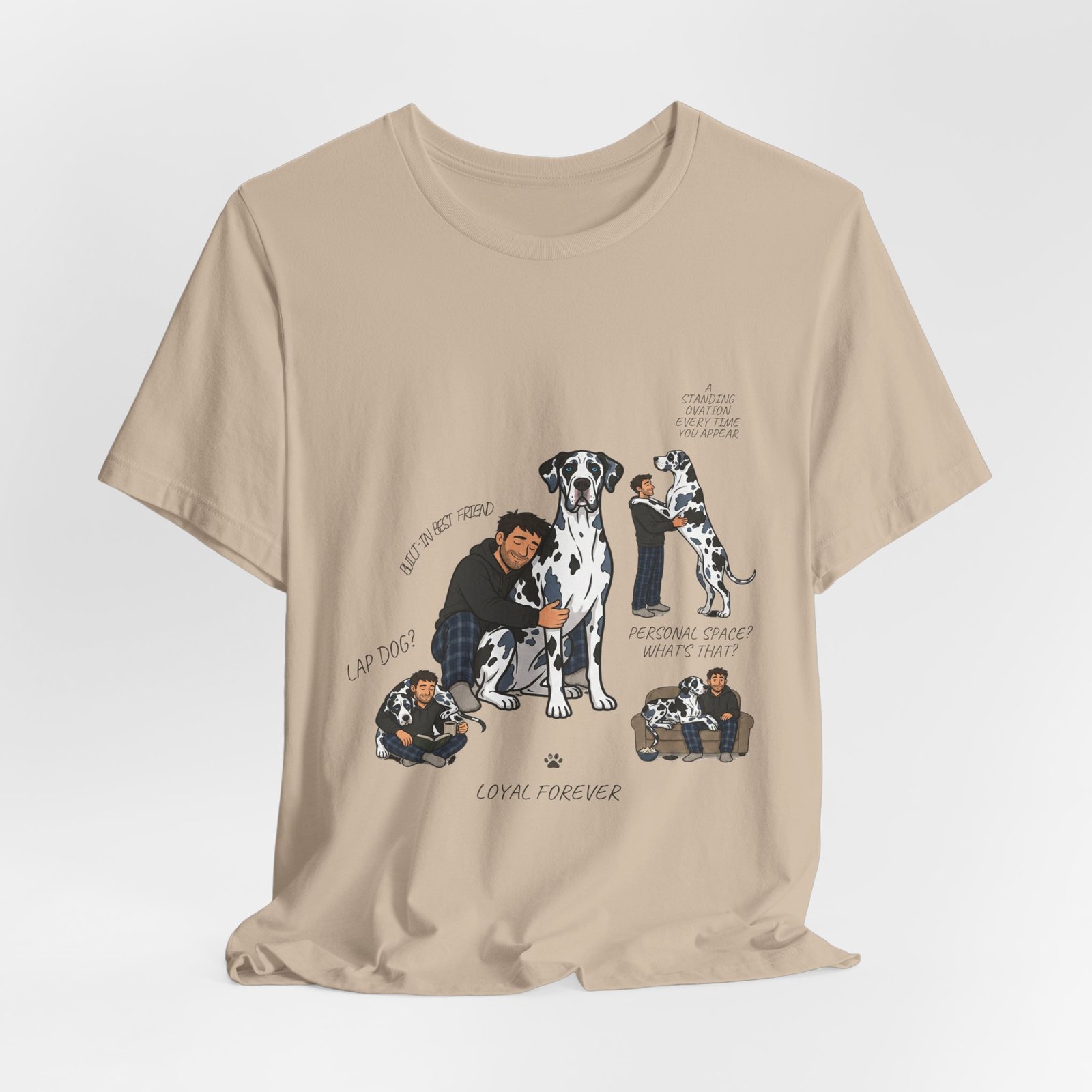 Blue and Black Merlequin with blue eyes Great Danes Illustrated Tee — "Men + Great Danes" Graphic T-Shirt - Image 27