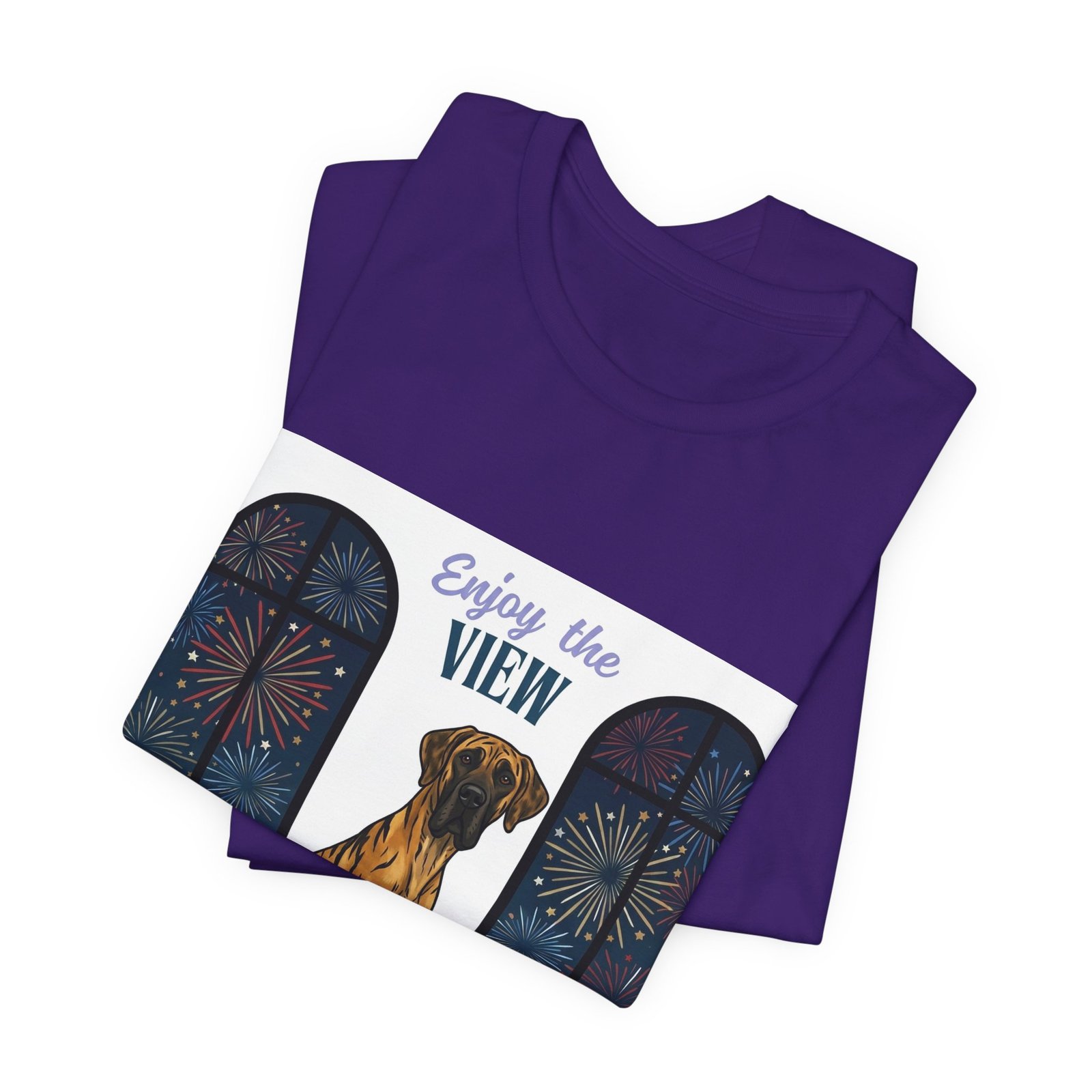 Brindle with white chest marking Great Dane Enjoy the View T-Shirt — Dog Watching Fireworks Graphic Tee - Image 53