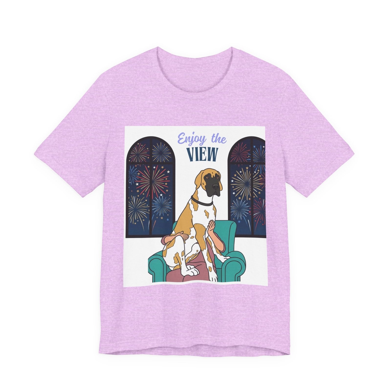 Fawnequin Great Dane Enjoy the View T-Shirt — Dog Watching Fireworks Graphic Tee - Image 56