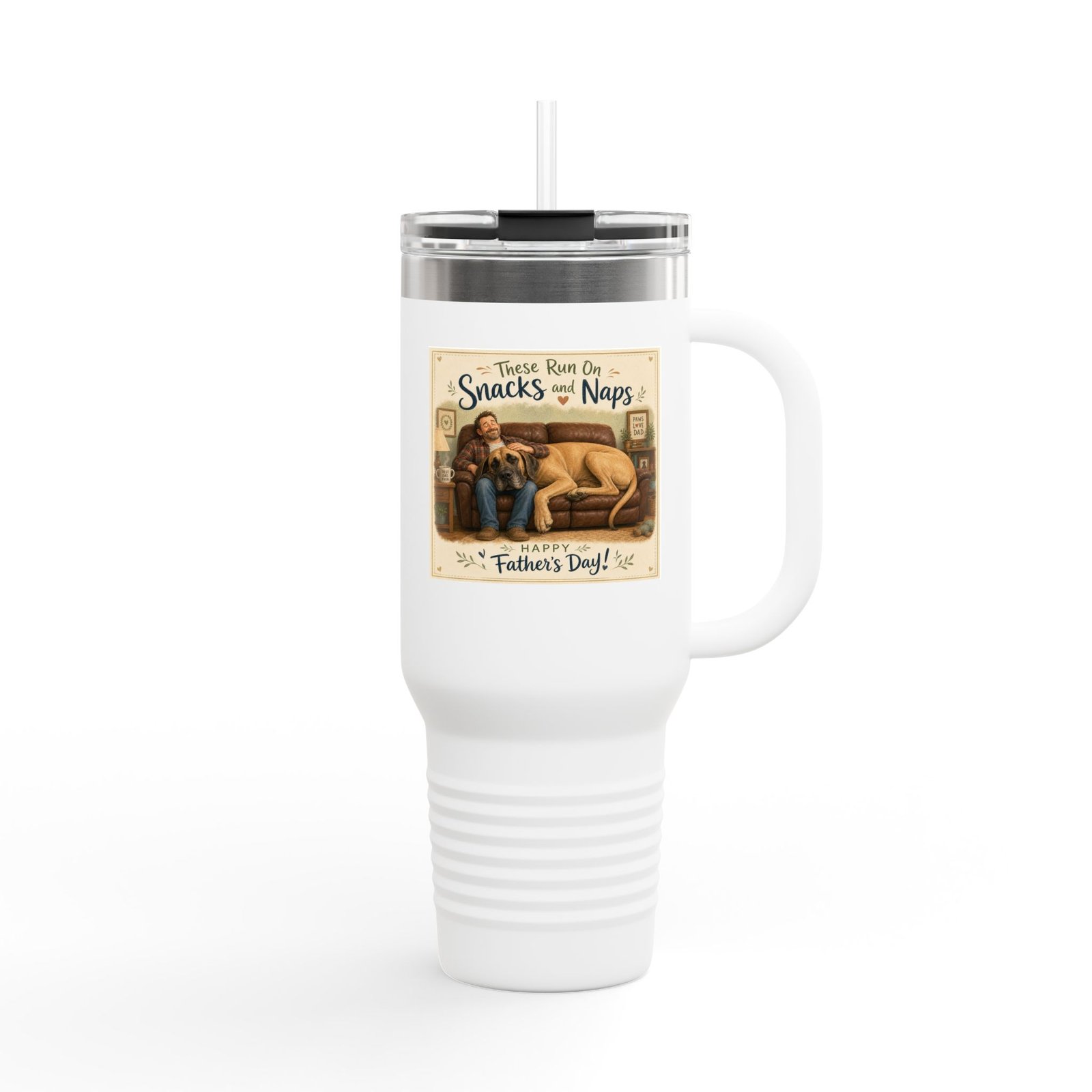 40oz Insulated Travel Mug — "There Runs on Snacks & Naps" Father's Day Camper Design - Image 16