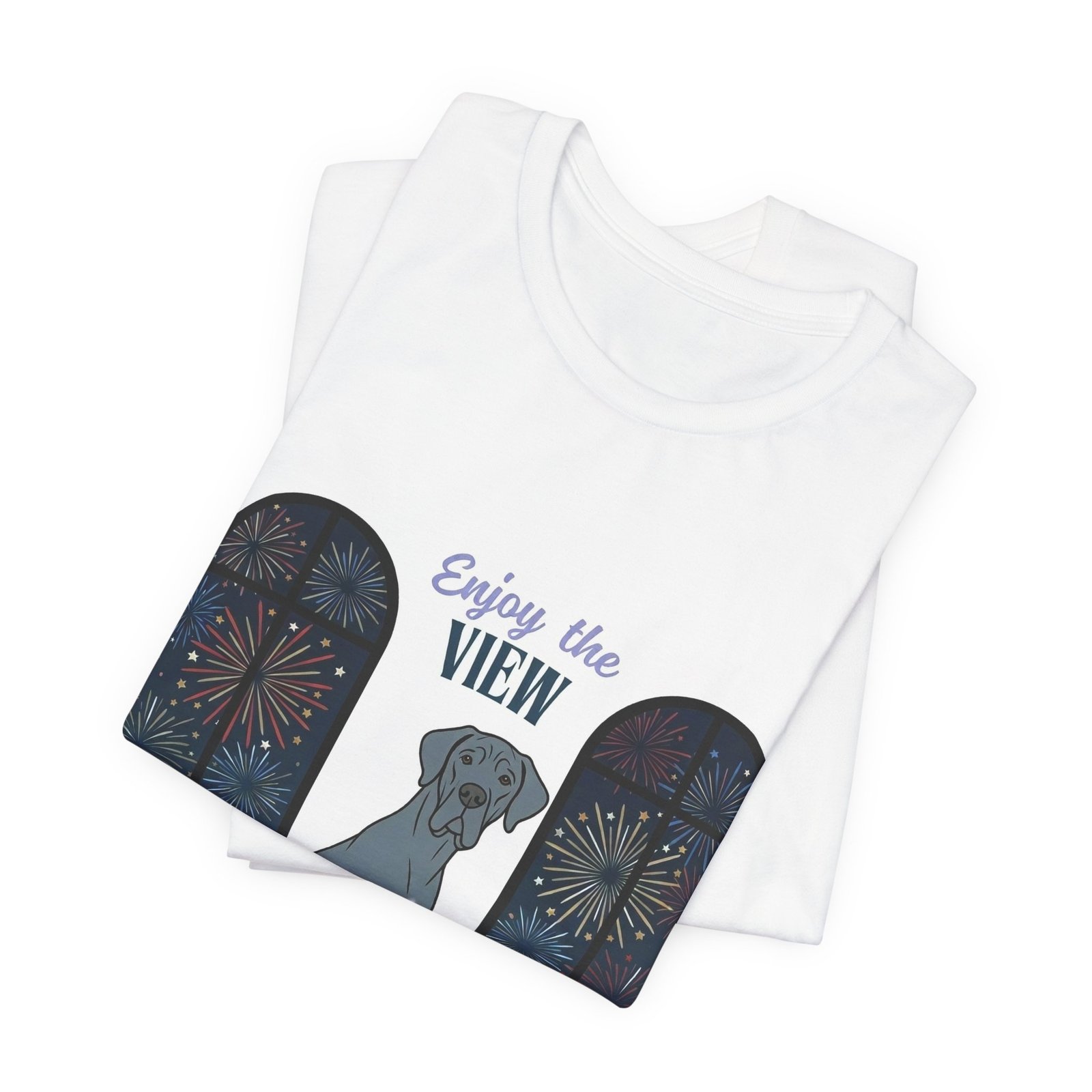 Blue with white chest marking Great Dane Enjoy the View T-Shirt — Dog Watching Fireworks Graphic Tee - Image 19