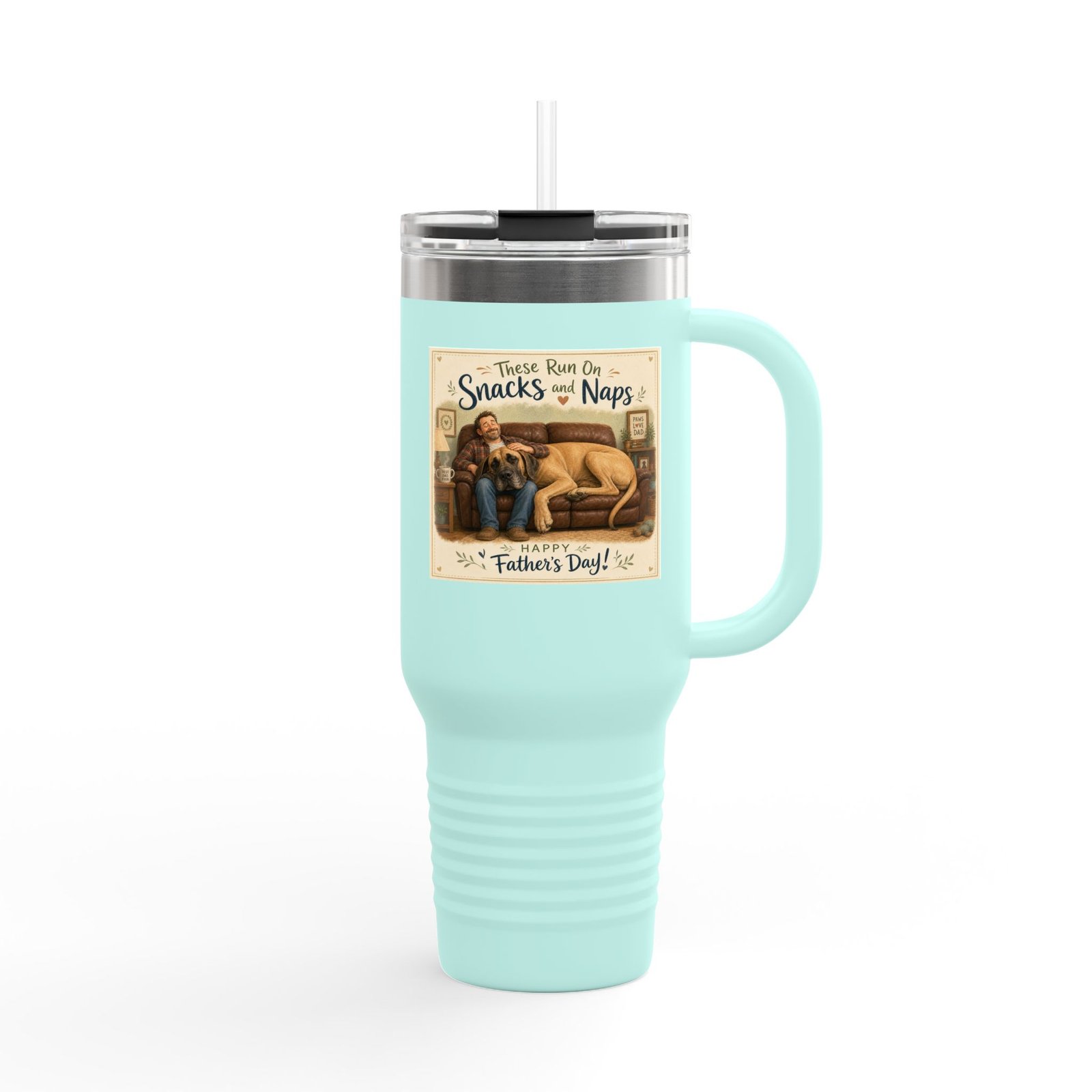 40oz Insulated Travel Mug — "There Runs on Snacks & Naps" Father's Day Camper Design - Image 14