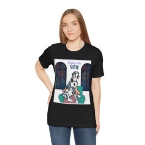 Black and Blue Merlequin Great Dane Enjoy the View T-Shirt — Dog Watching Fireworks Graphic Tee