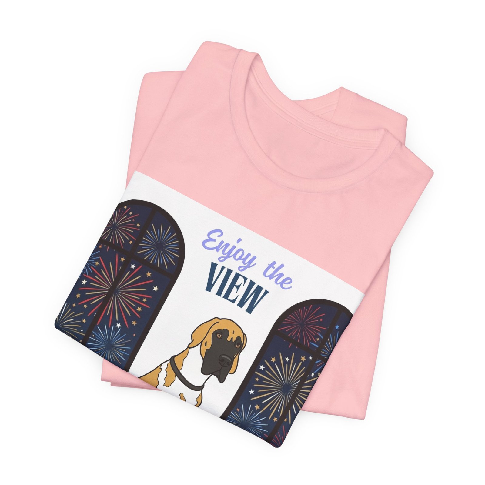 Fawnequin Great Dane Enjoy the View T-Shirt — Dog Watching Fireworks Graphic Tee - Image 63