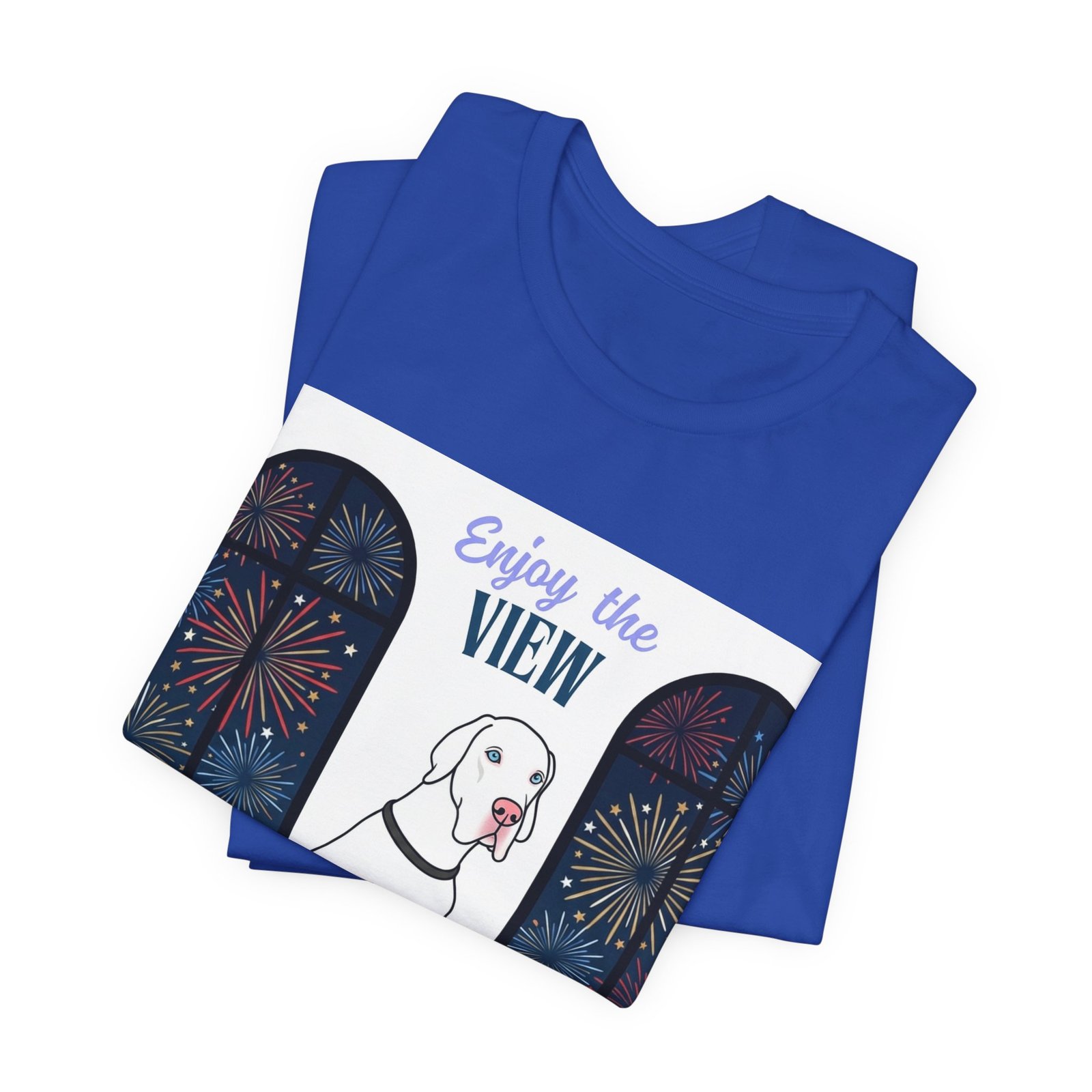 White with Blue Eyes Great Dane Enjoy the View T-Shirt — Dog Watching Fireworks Graphic Tee - Image 43
