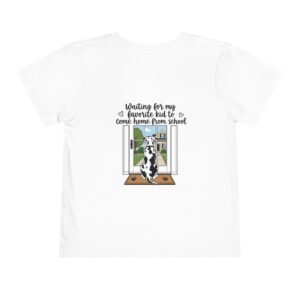 Toddler Tee – Harlequin Great Dane "Waiting for My Favorite Kid to Come Home From School" Dog Window Graphic