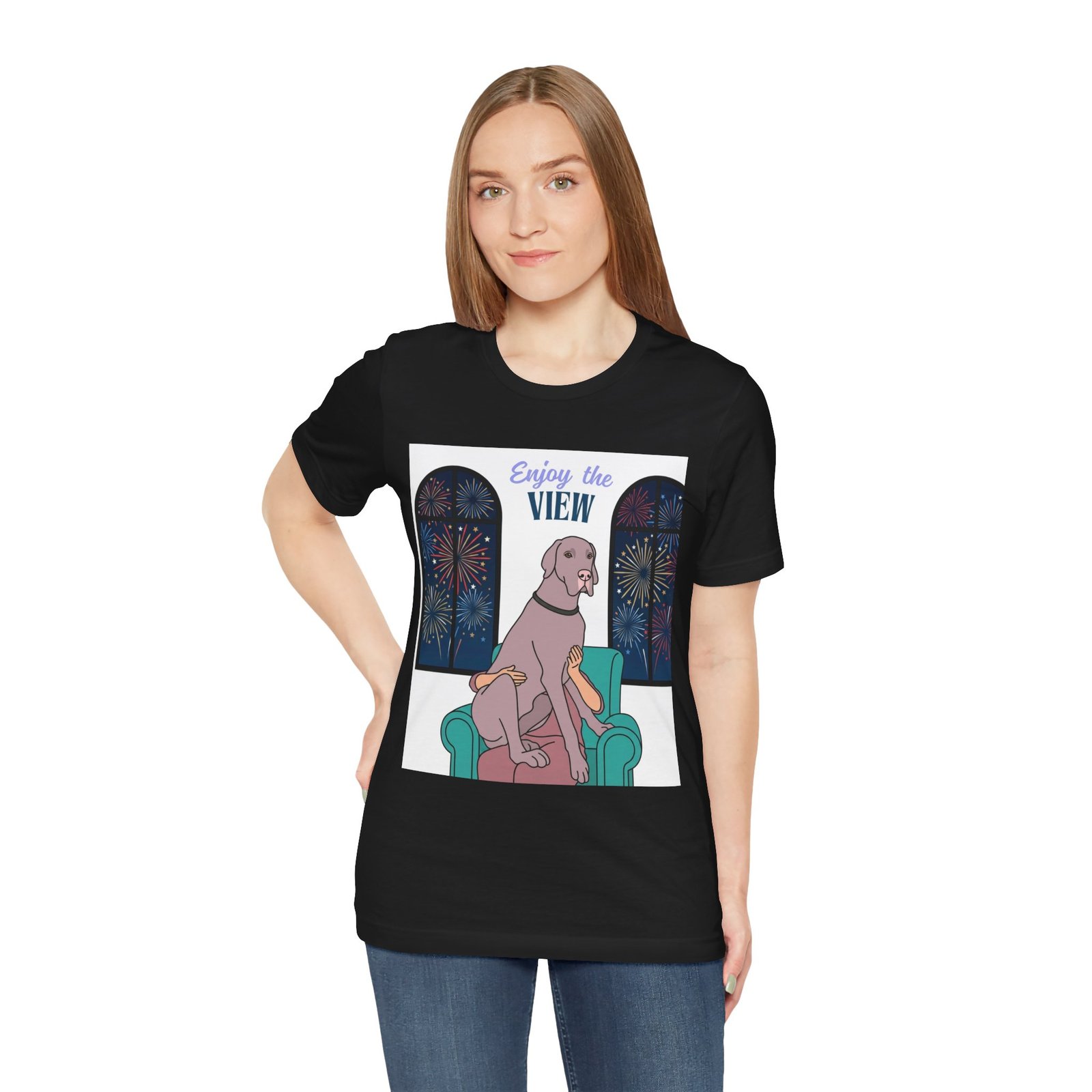 Lilac Great Dane Enjoy the View T-Shirt — Dog Watching Fireworks Graphic Tee - Image 11