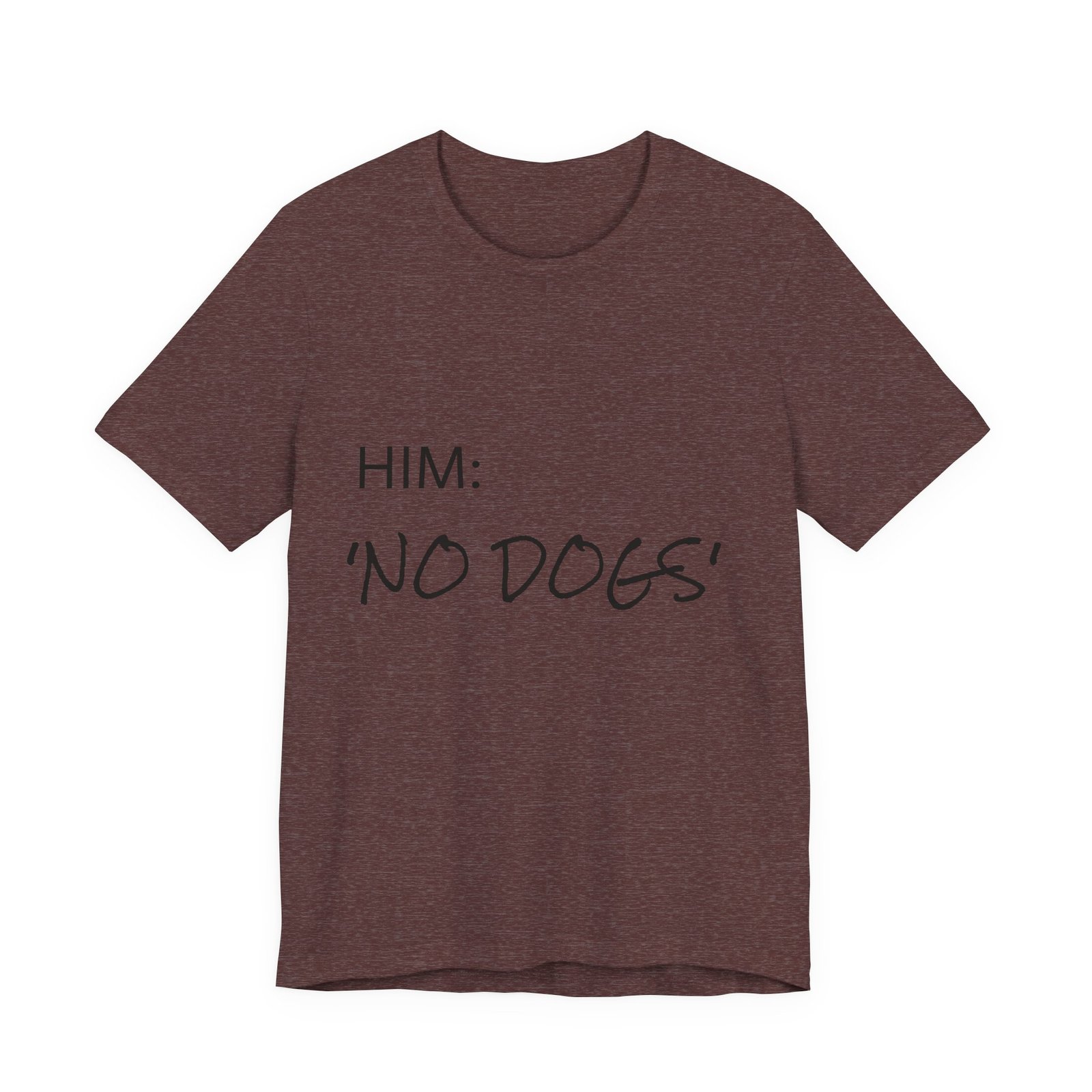 White Great Dane T-Shirt — "NO DOGS" Script Front with Man and Dog on Couch Graphic - Image 32