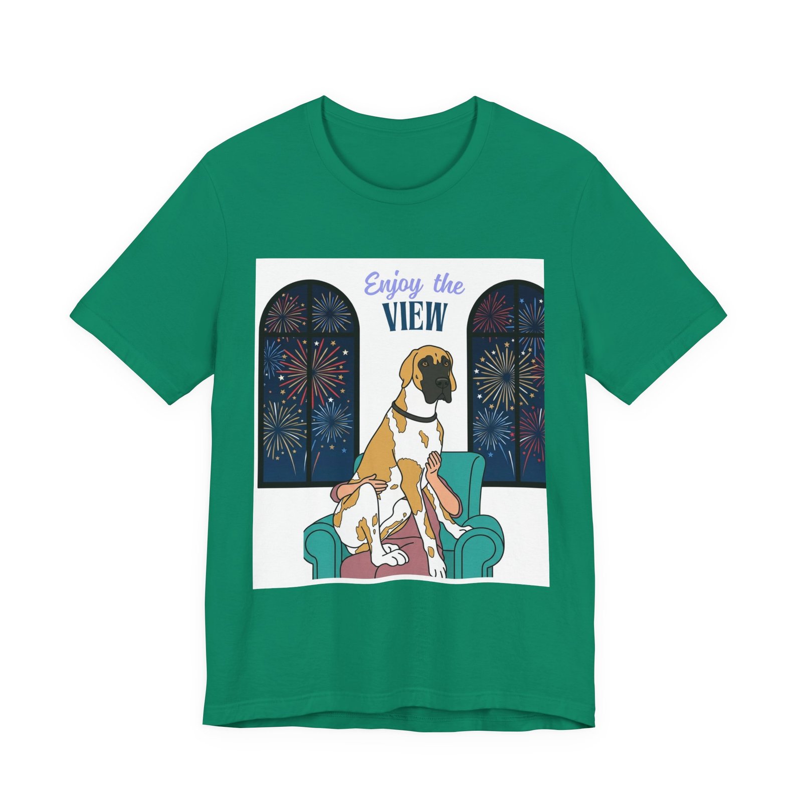 Fawnequin Great Dane Enjoy the View T-Shirt — Dog Watching Fireworks Graphic Tee - Image 31