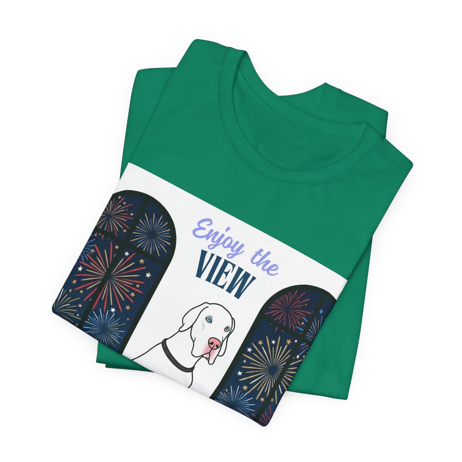 White with Blue Eyes Great Dane Enjoy the View T-Shirt — Dog Watching Fireworks Graphic Tee - Image 33