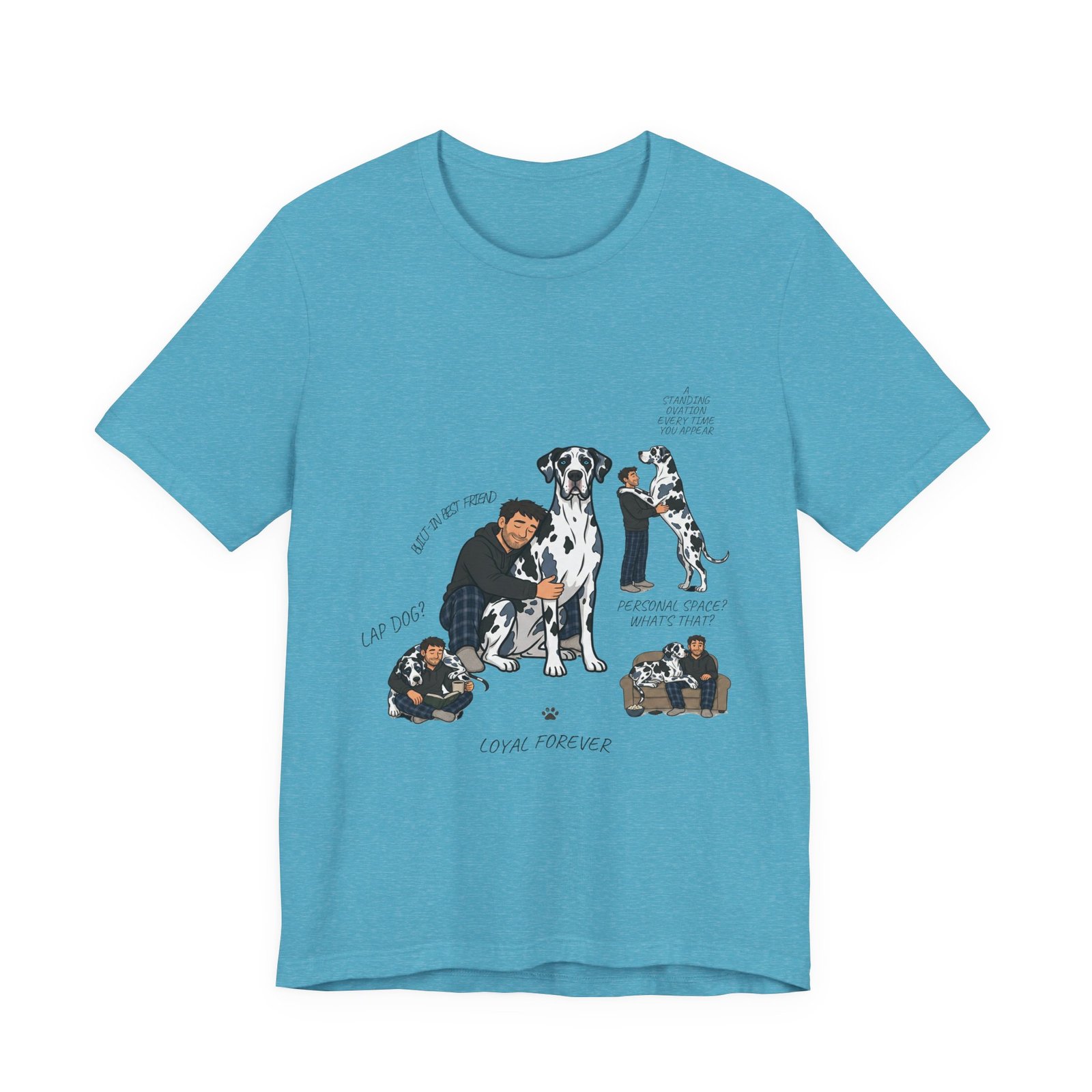 Blue and Black Merlequin with blue eyes Great Danes Illustrated Tee — "Men + Great Danes" Graphic T-Shirt - Image 65