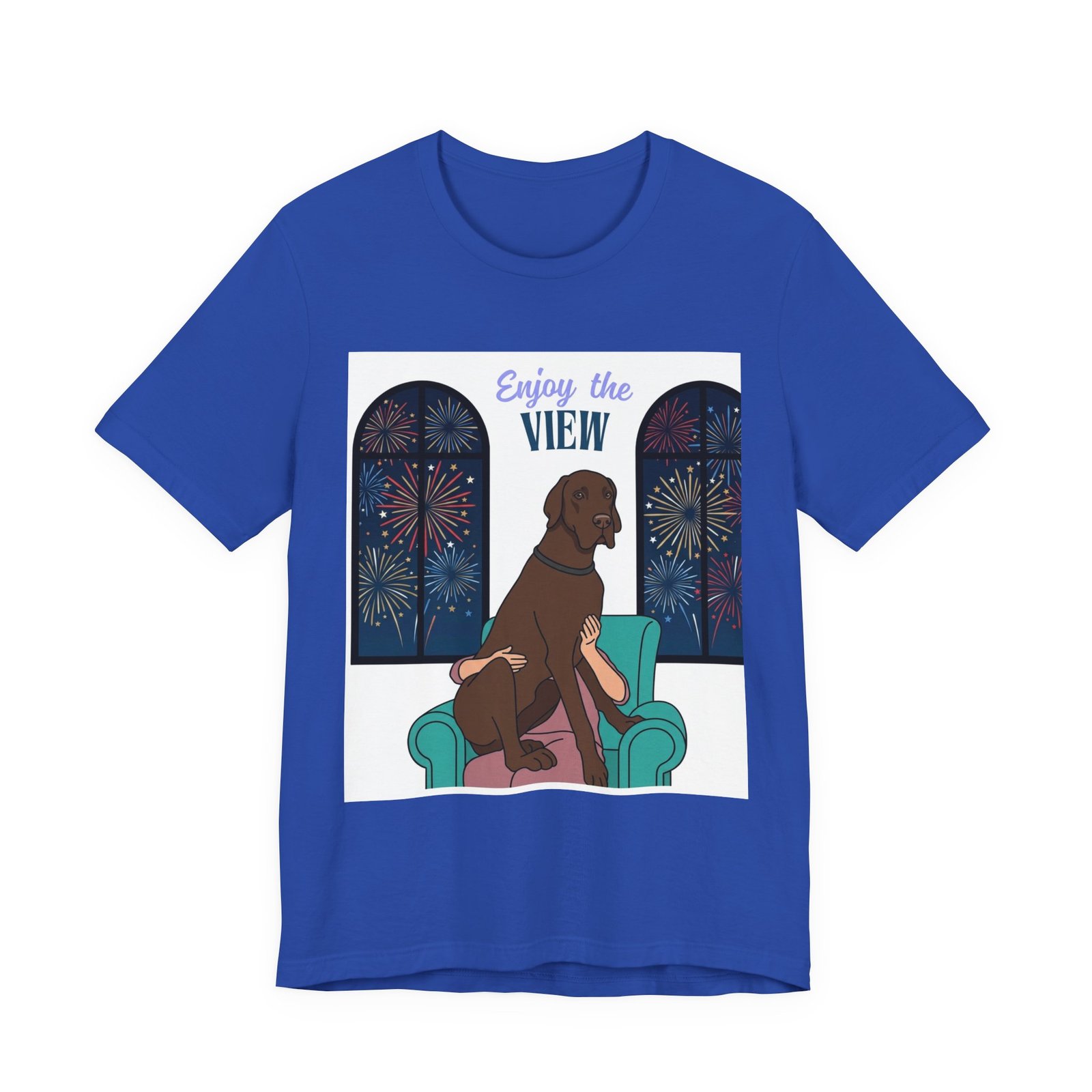 Chocolate Great Dane Enjoy the View T-Shirt — Dog Watching Fireworks Graphic Tee - Image 41