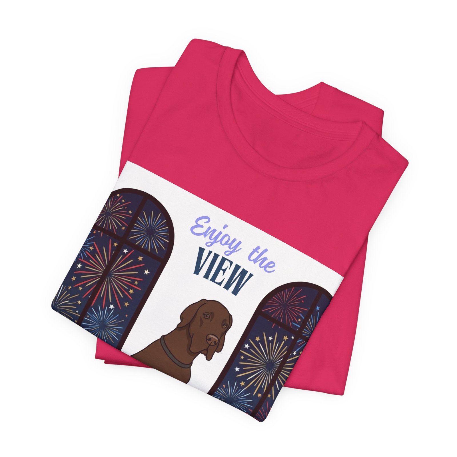 Chocolate Great Dane Enjoy the View T-Shirt — Dog Watching Fireworks Graphic Tee - Image 58