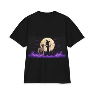 Blue Fawn Great Dane Her Familiars, up to 7x, Heavy T Shirt, Cat, Witch Silhouette Moon T‑Shirt — Halloween