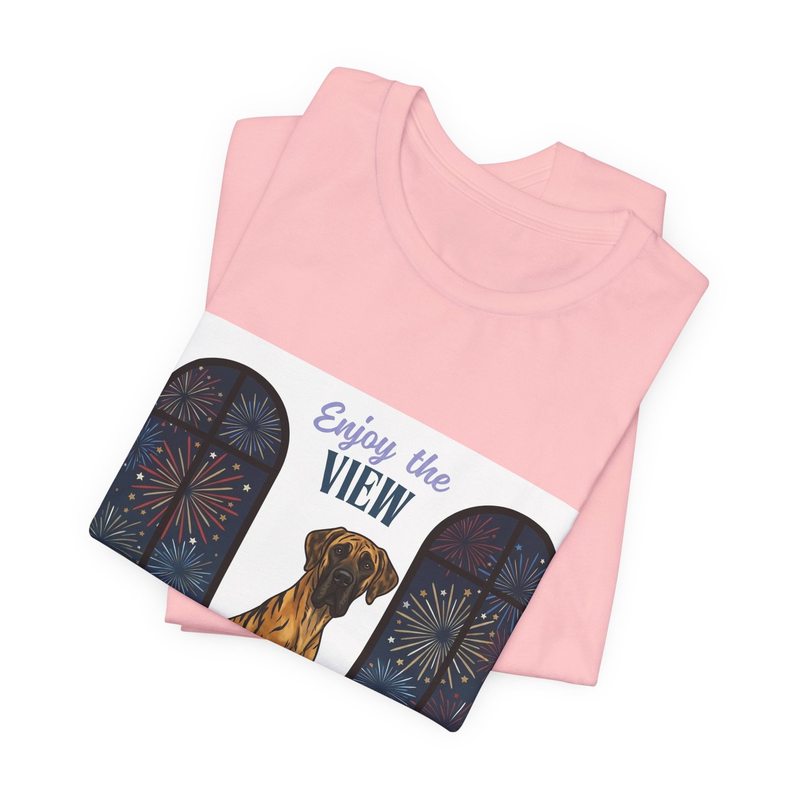 Brindle with white chest marking Great Dane Enjoy the View T-Shirt — Dog Watching Fireworks Graphic Tee - Image 63