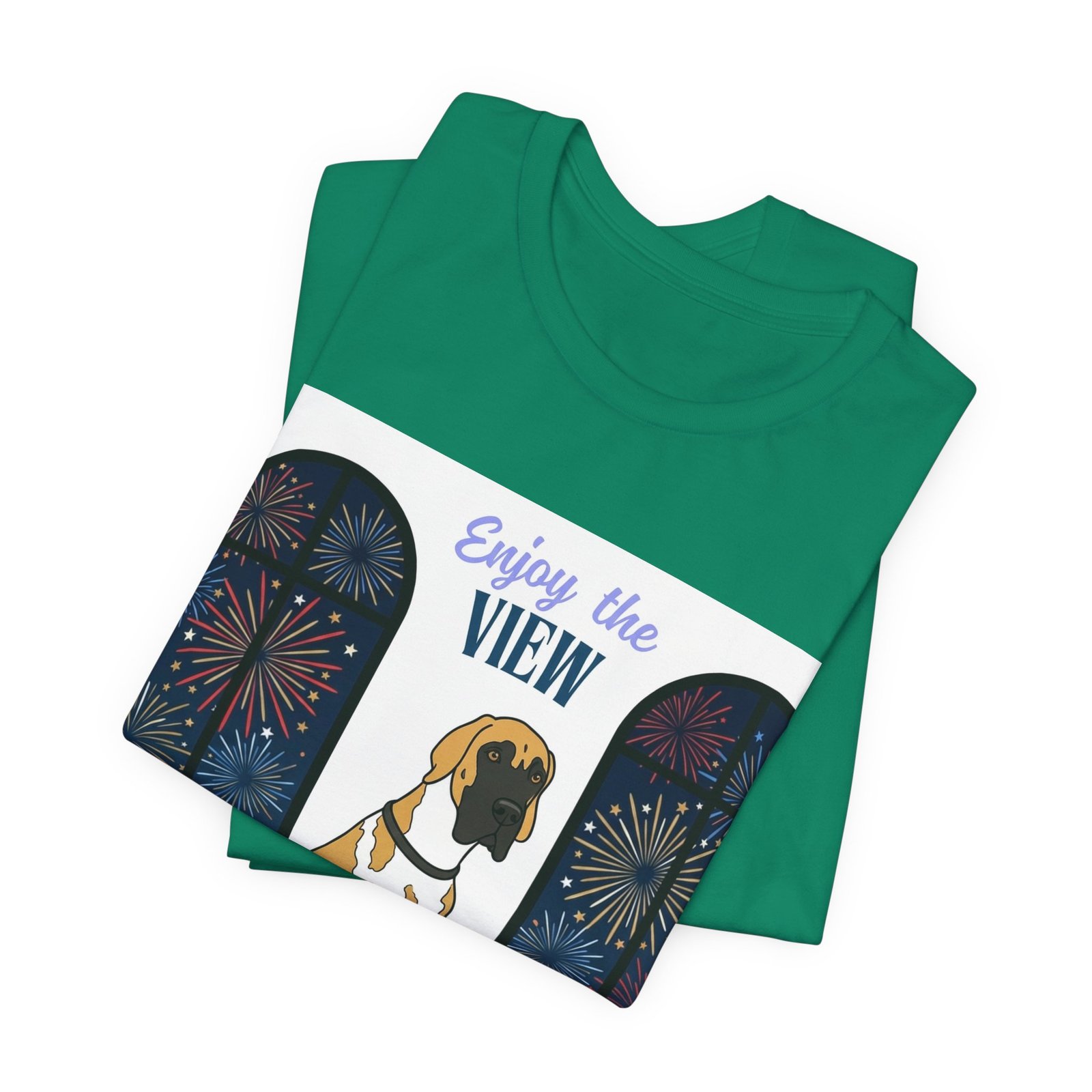 Fawnequin Great Dane Enjoy the View T-Shirt — Dog Watching Fireworks Graphic Tee - Image 33