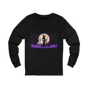 White Great Dane with Blue Eyes, Black Cat, Long Sleeve Tee (Up to 2x) — Her Familiars