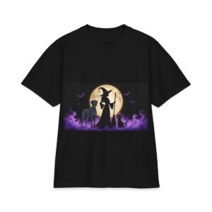 Merle Great Dane Her Familiars, up to 7x, Heavy T Shirt, Cat, Witch Silhouette Moon T‑Shirt — Halloween