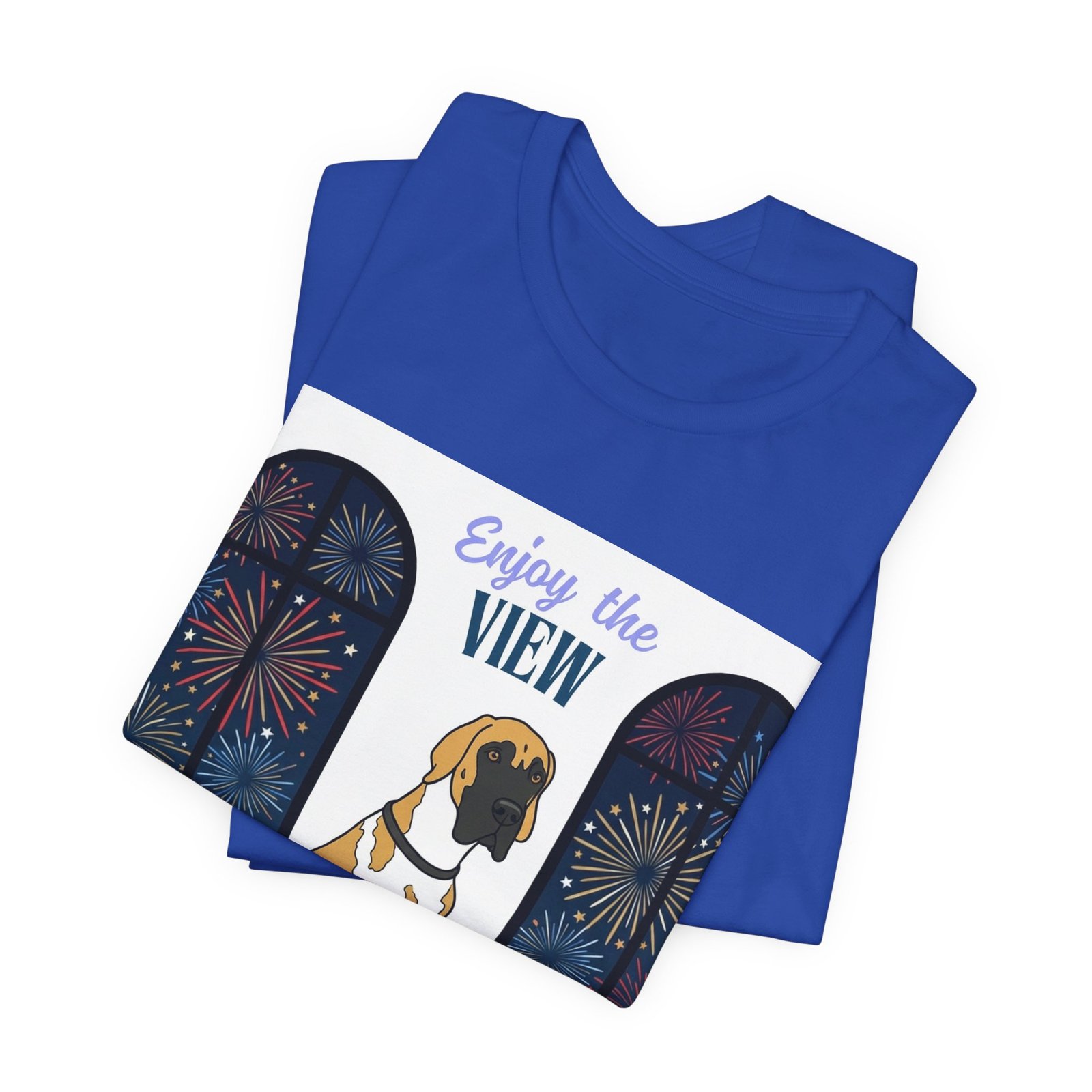 Fawnequin Great Dane Enjoy the View T-Shirt — Dog Watching Fireworks Graphic Tee - Image 48