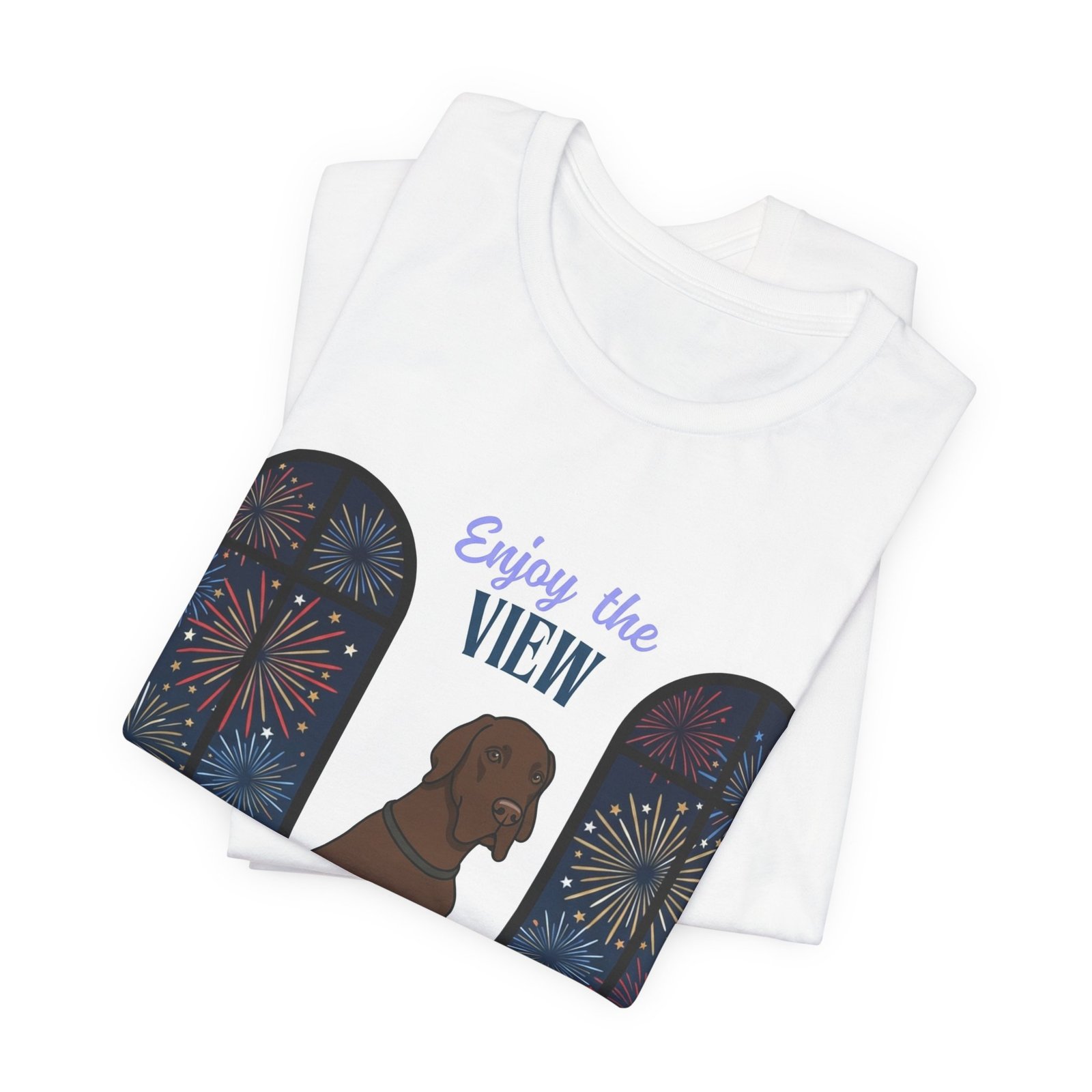 Chocolate Great Dane Enjoy the View T-Shirt — Dog Watching Fireworks Graphic Tee - Image 14