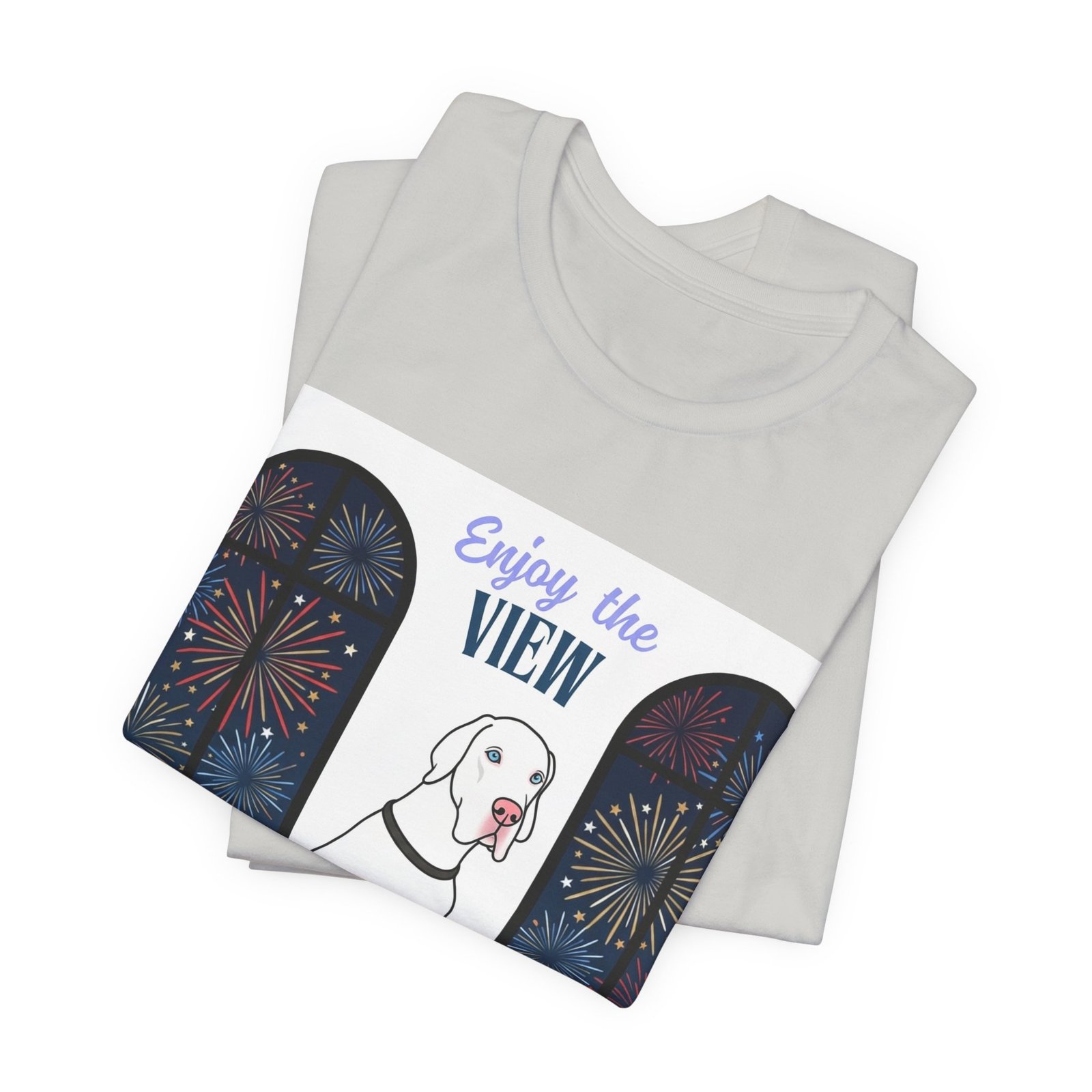 White with Blue Eyes Great Dane Enjoy the View T-Shirt — Dog Watching Fireworks Graphic Tee - Image 23