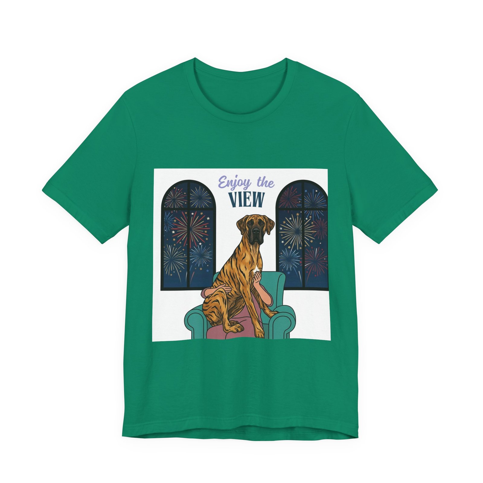 Brindle with white chest marking Great Dane Enjoy the View T-Shirt — Dog Watching Fireworks Graphic Tee - Image 31