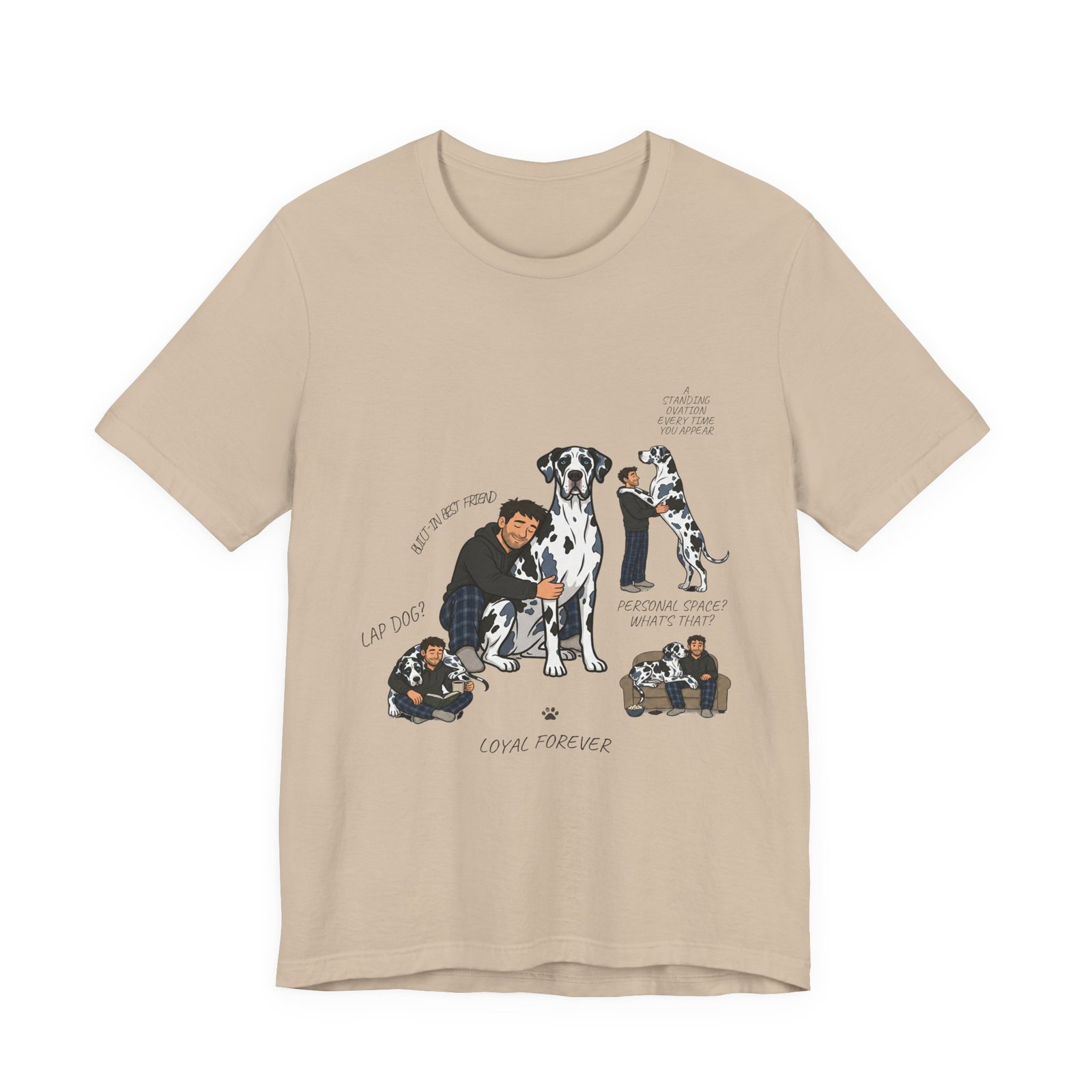 Blue and Black Merlequin with blue eyes Great Danes Illustrated Tee — "Men + Great Danes" Graphic T-Shirt - Image 29