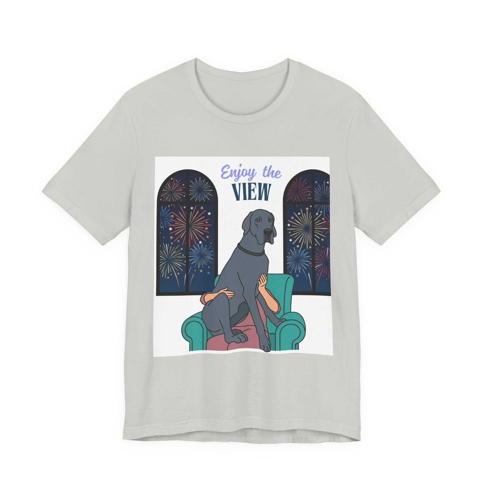 Blue Great Dane Enjoy the View T-Shirt — Dog Watching Fireworks Graphic Tee - Image 16