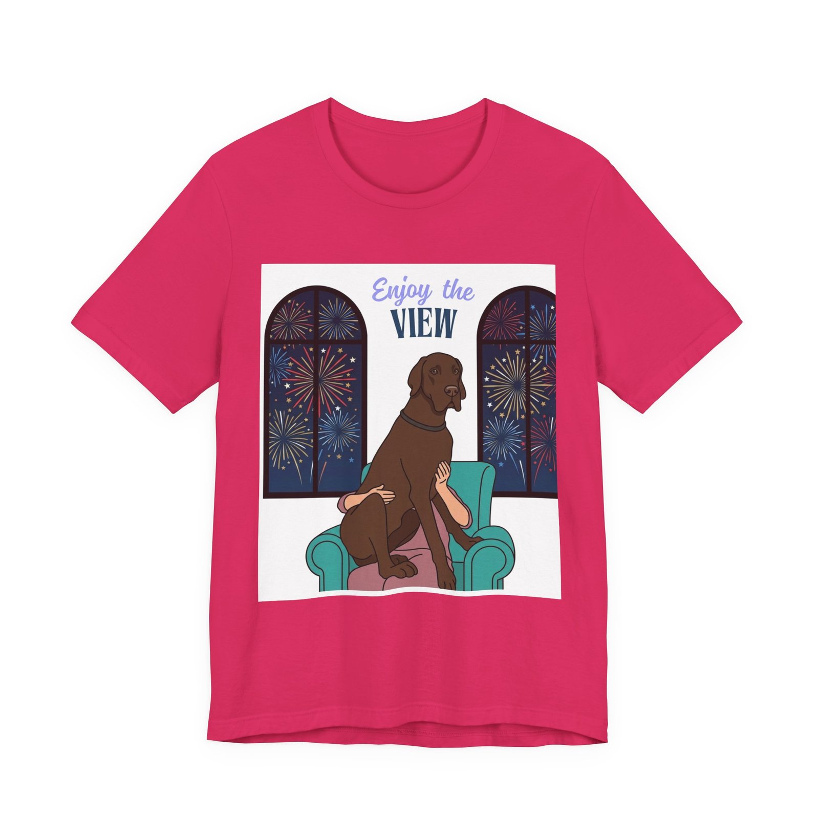 Chocolate Great Dane Enjoy the View T-Shirt — Dog Watching Fireworks Graphic Tee - Image 56