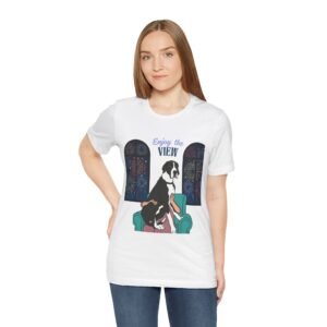 Black and White Mantle Great Dane Enjoy the View T-Shirt — Dog Watching Fireworks Graphic Tee