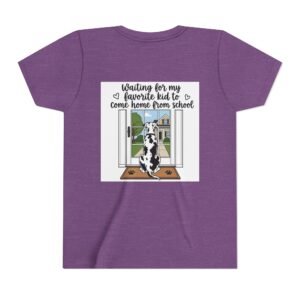 Youth Tee – Harlequin Great Dane "Waiting for My Favorite Kid to Come Home from School"  Back-Print Kids T-Shirt