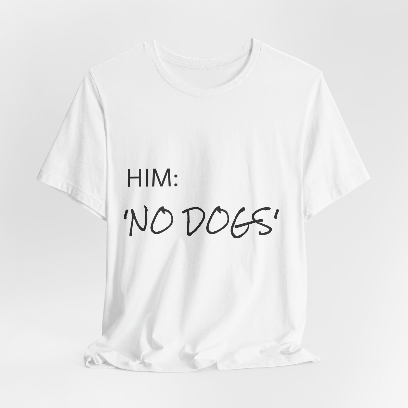 Brindle Great Dane T-Shirt — "NO DOGS" Script Front with Man and Dog on Couch Graphic - Image 20