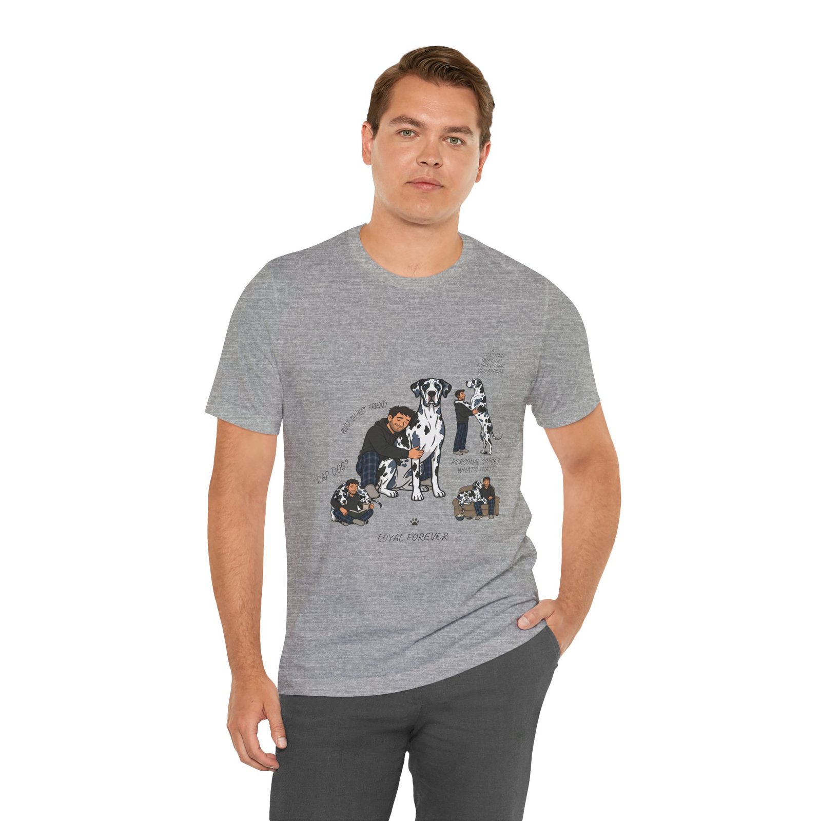 Blue and Black Merlequin with blue eyes Great Danes Illustrated Tee — "Men + Great Danes" Graphic T-Shirt - Image 76