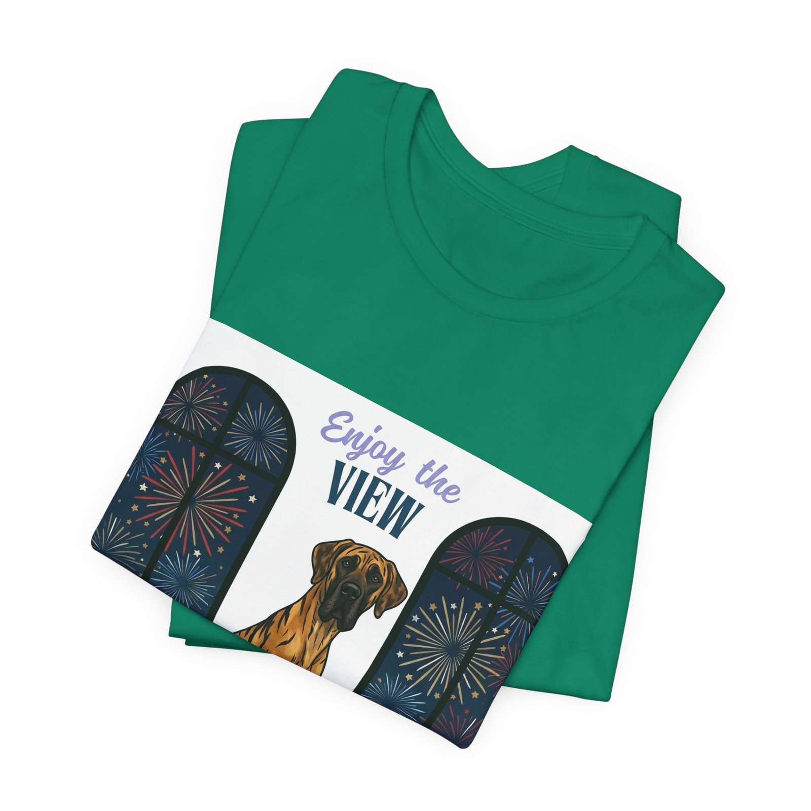 Brindle with white chest marking Great Dane Enjoy the View T-Shirt — Dog Watching Fireworks Graphic Tee - Image 33