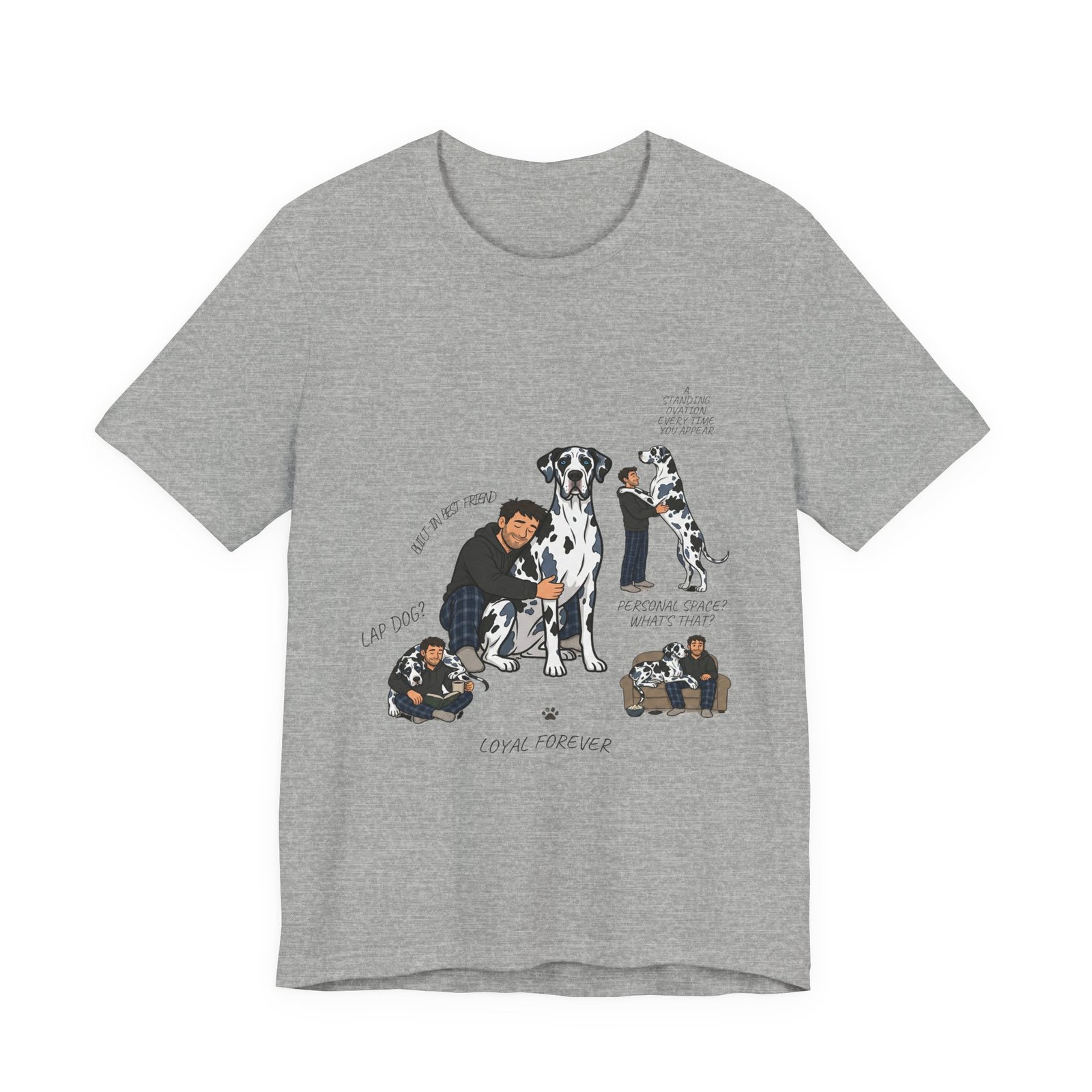 Blue and Black Merlequin with blue eyes Great Danes Illustrated Tee — "Men + Great Danes" Graphic T-Shirt - Image 75