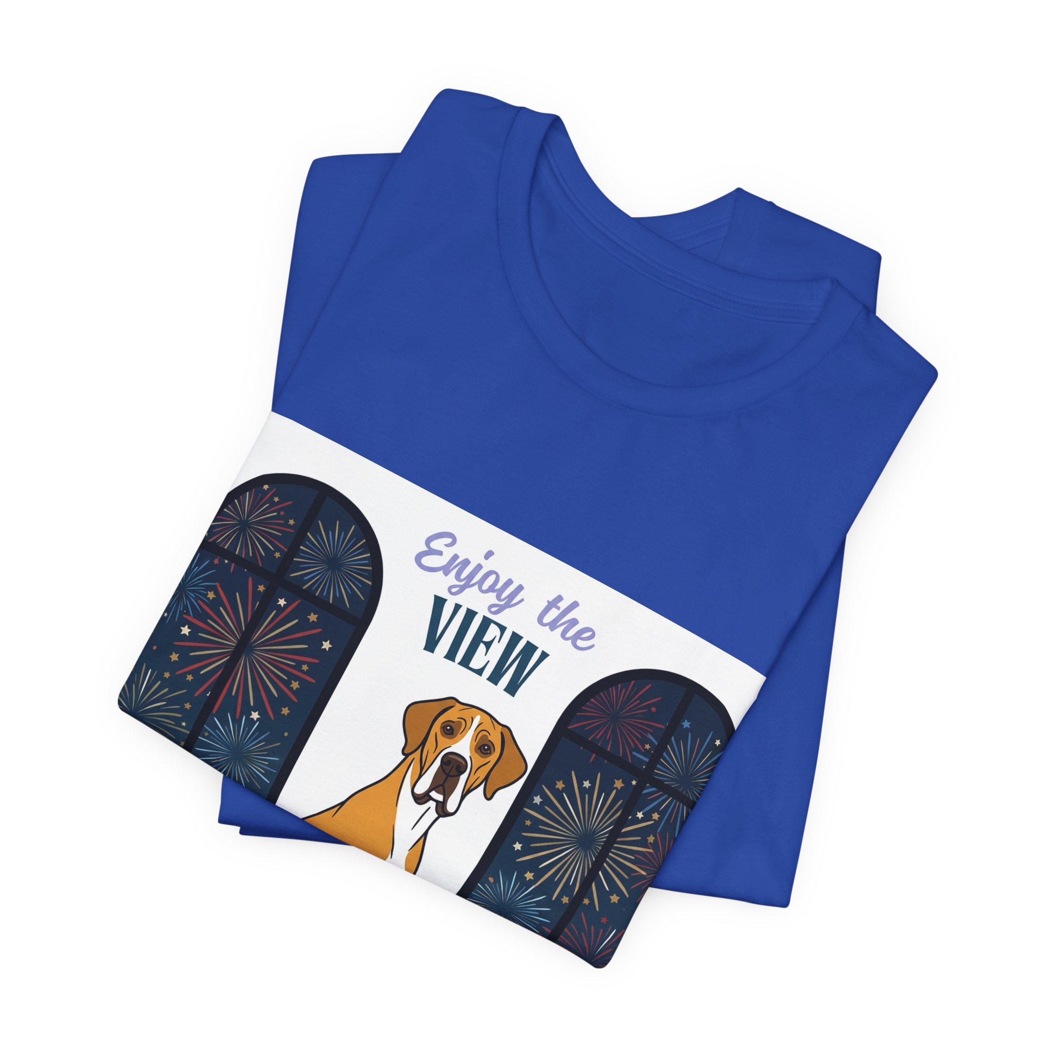 Fawn Mantle Great Dane Enjoy the View T-Shirt — Dog Watching Fireworks Graphic Tee - Image 48