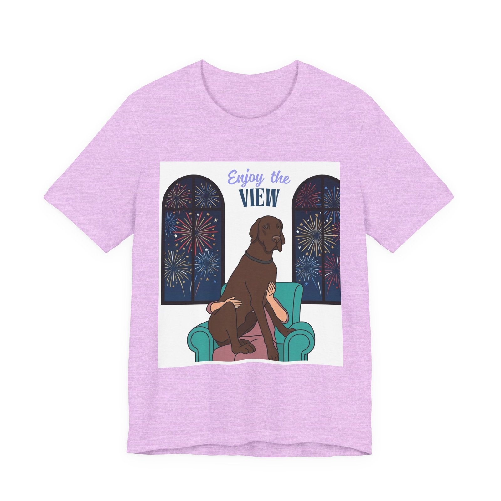 Chocolate Great Dane Enjoy the View T-Shirt — Dog Watching Fireworks Graphic Tee - Image 51