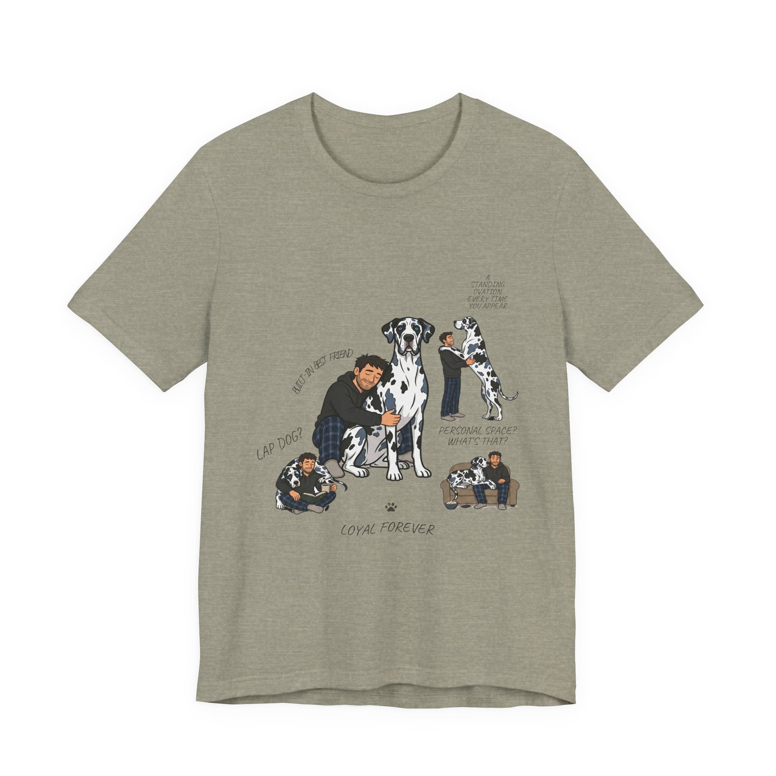 Blue and Black Merlequin with blue eyes Great Danes Illustrated Tee — "Men + Great Danes" Graphic T-Shirt - Image 35