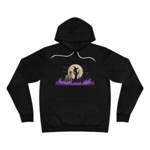 Blue Fawn Great Dane Pocketed Pullover black cat, Witch Silhouette Hoodie (Up to 2x) — Moonlit Purple Flame Halloween Pullover