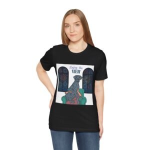 Blue Brindle Great Dane Enjoy the View T-Shirt — Dog Watching Fireworks Graphic Tee