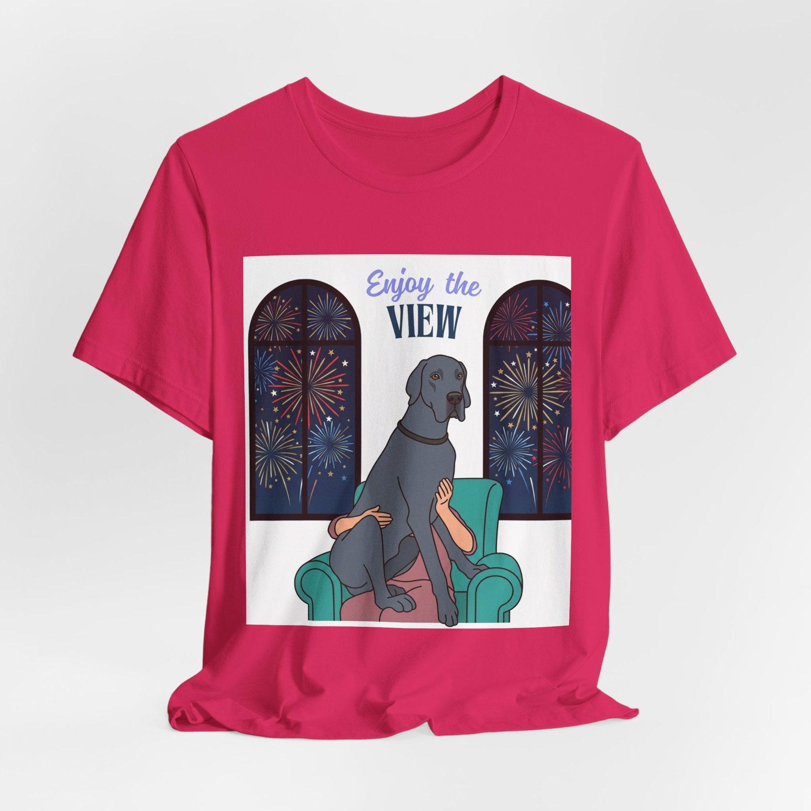Blue Great Dane Enjoy the View T-Shirt — Dog Watching Fireworks Graphic Tee - Image 59
