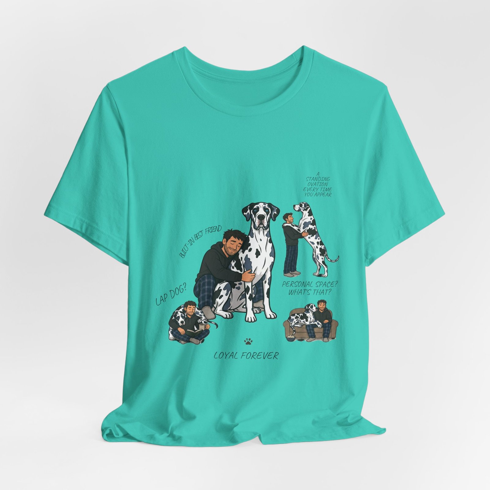 Blue and Black Merlequin with blue eyes Great Danes Illustrated Tee — "Men + Great Danes" Graphic T-Shirt - Image 45