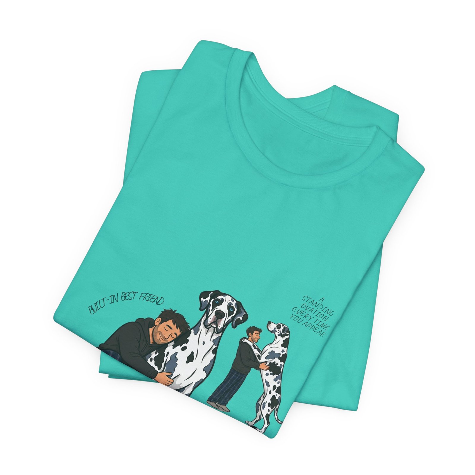 Blue and Black Merlequin with blue eyes Great Danes Illustrated Tee — "Men + Great Danes" Graphic T-Shirt - Image 44