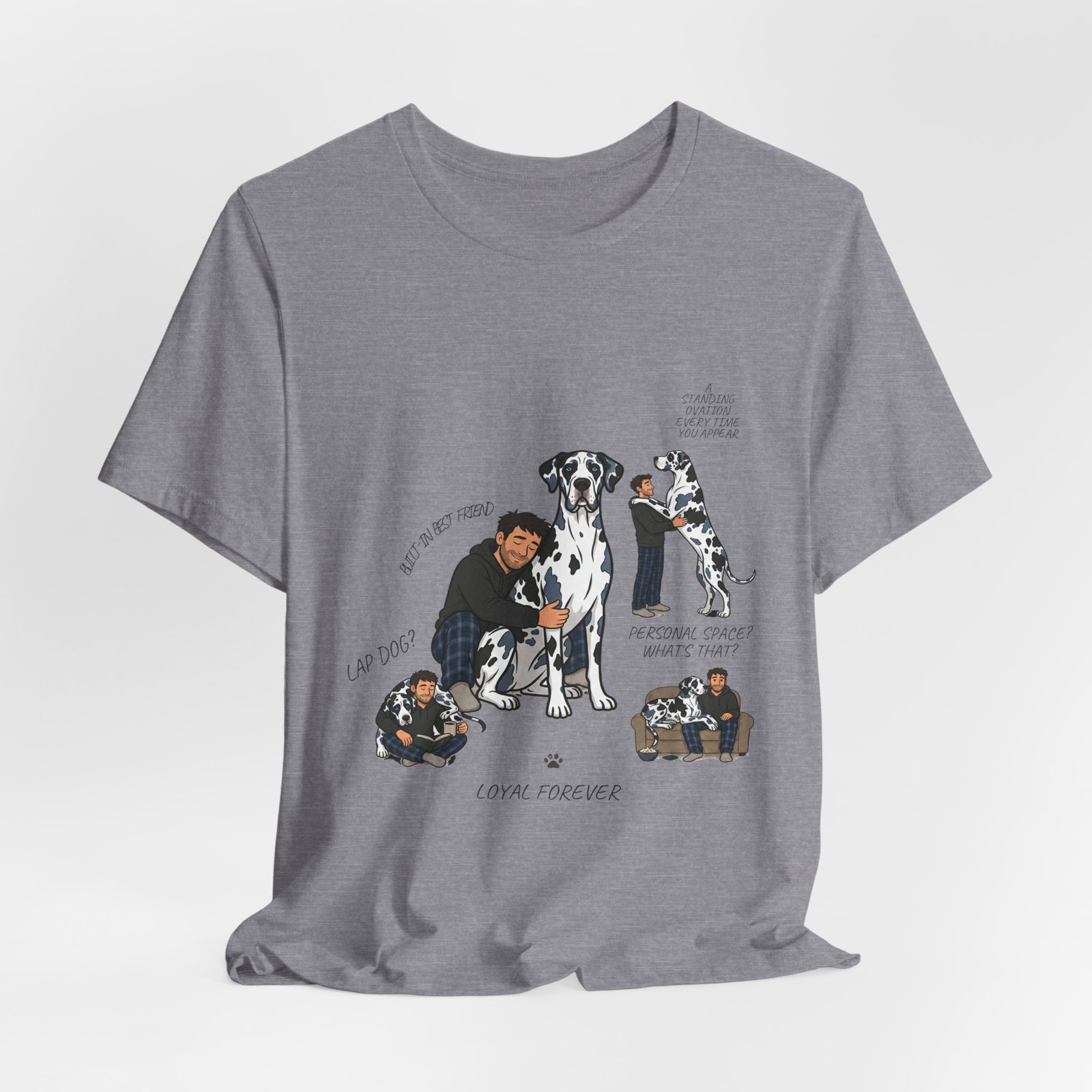 Blue and Black Merlequin with blue eyes Great Danes Illustrated Tee — "Men + Great Danes" Graphic T-Shirt - Image 57